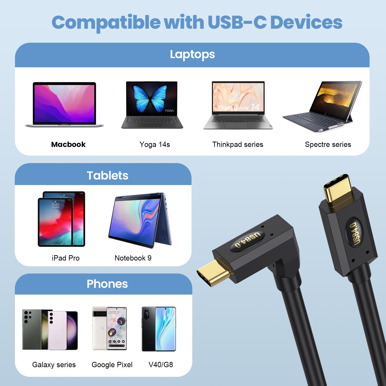 USB C High Speed Transmission USB4 UP Down Angle Coiled Cable 240W 40Gbps 8K 60H