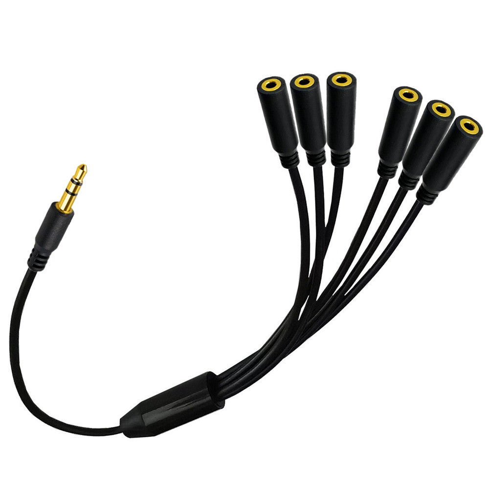 3.5mm (1/8") TRRS 3-Pole/2-Rings Male to 6x Female 3.5mm TRRS 3-Pole/2-Rings Stereo Splitter Audio Cable 0.5m