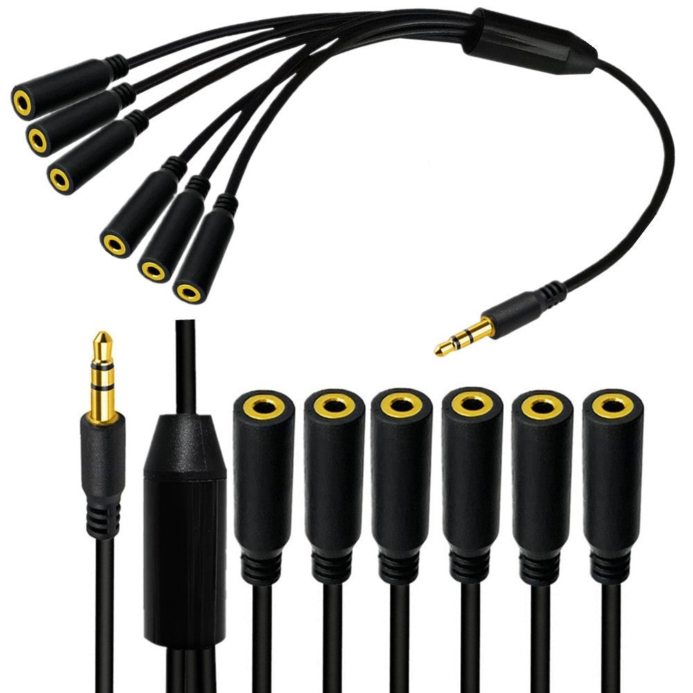 3.5mm (1/8") TRRS 3-Pole/2-Rings Male to 6x Female 3.5mm TRRS 3-Pole/2-Rings Stereo Splitter Audio Cable 0.5m