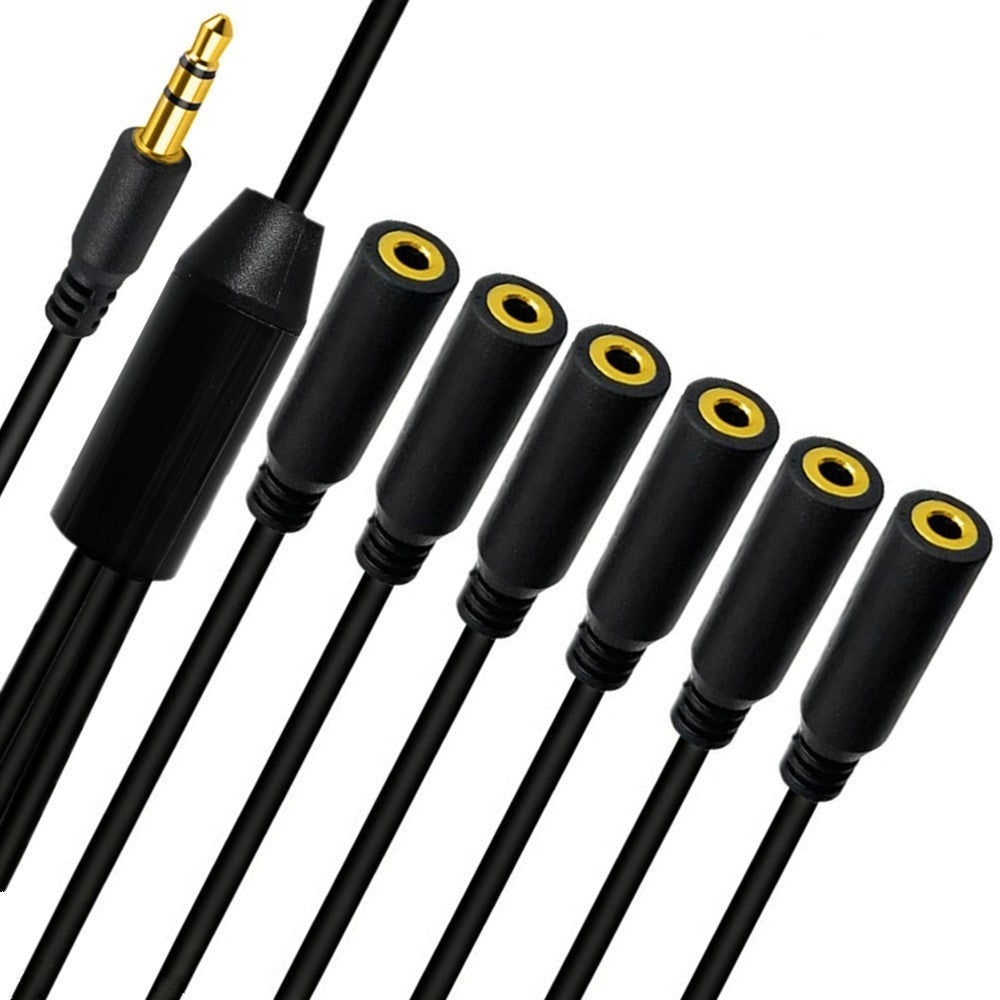 3.5mm (1/8") TRRS 3-Pole/2-Rings Male to 6x Female 3.5mm TRRS 3-Pole/2-Rings Stereo Splitter Audio Cable 0.5m