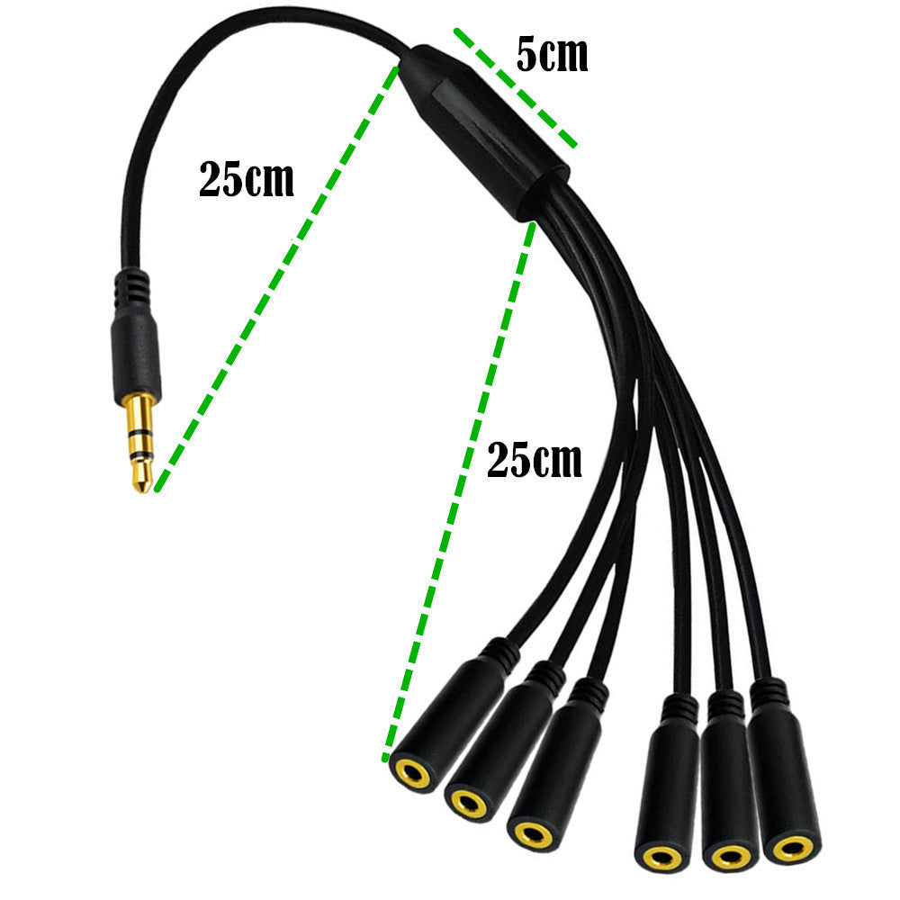 3.5mm (1/8") TRRS 3-Pole/2-Rings Male to 6x Female 3.5mm TRRS 3-Pole/2-Rings Stereo Splitter Audio Cable 0.5m