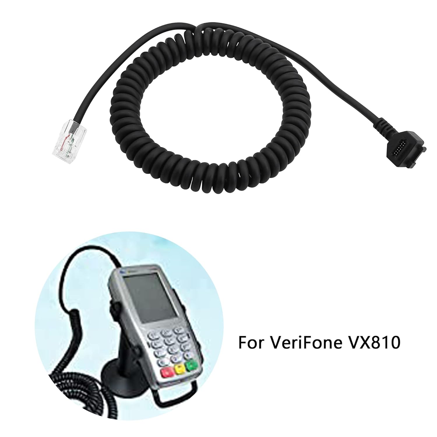 RJ45 8P8C Male to 14Pin Pitch 1.27 IDC Scanner Coiled Cable for VeriFone VX810