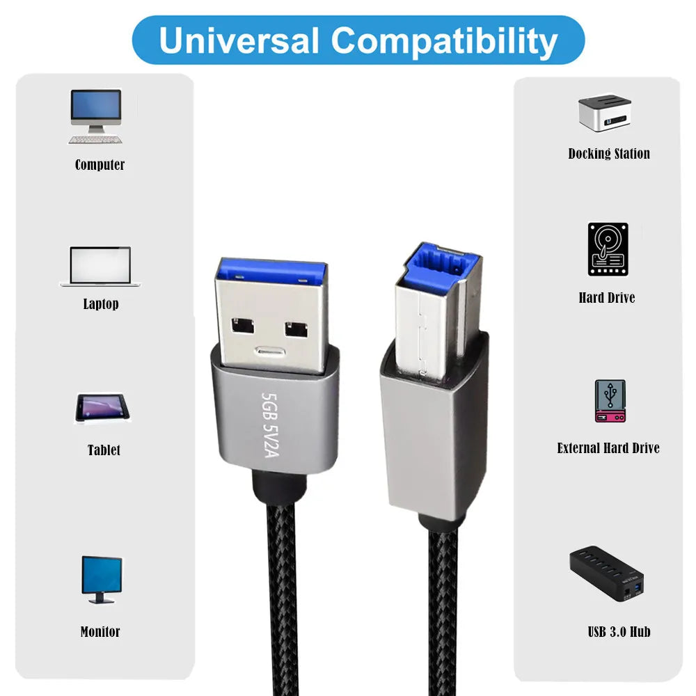 USB 3.0 A Male to Type B Male Super Speed Flexible Printer Cable