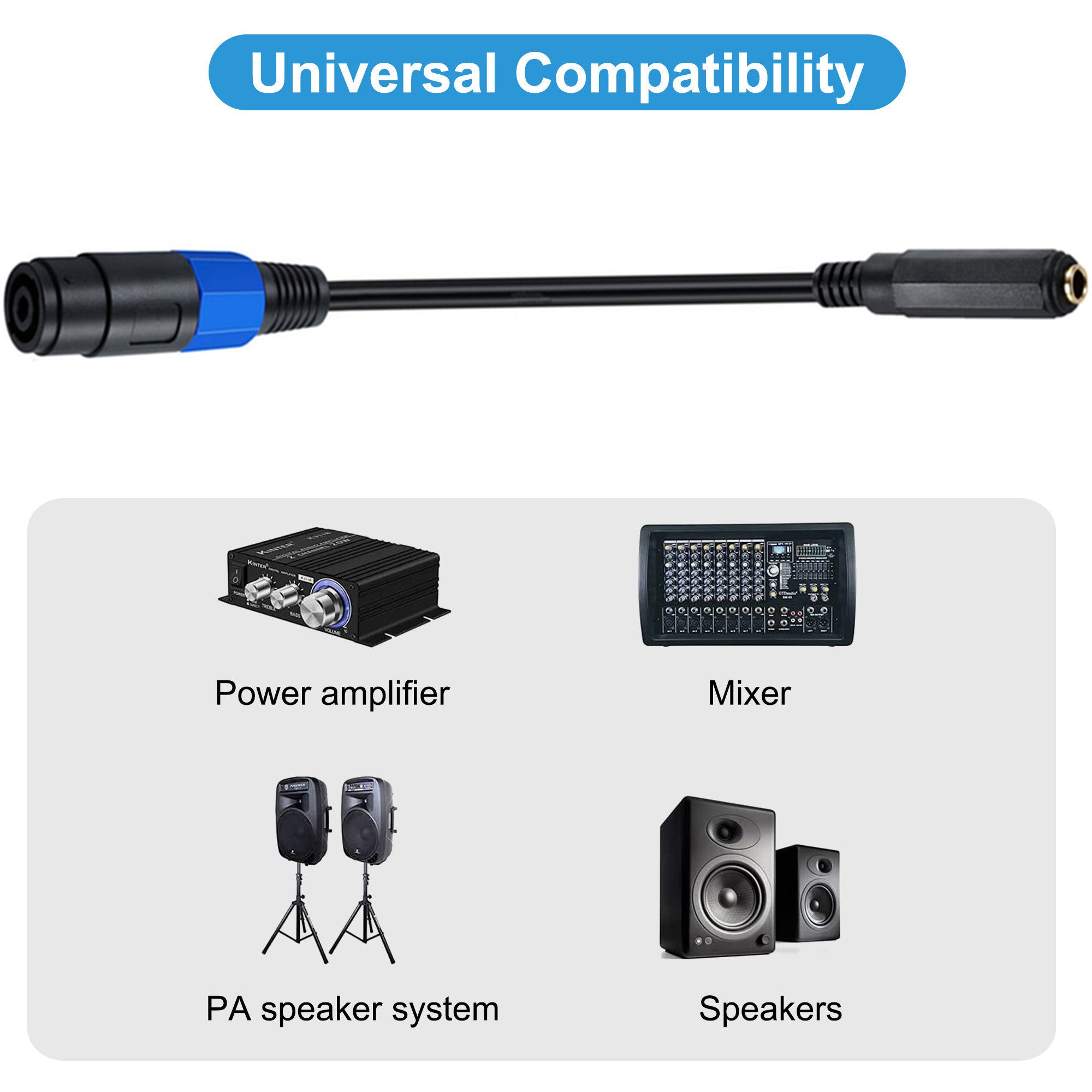 6.35mm 1/4 TS Female to Speaker Female Cables 0.5m