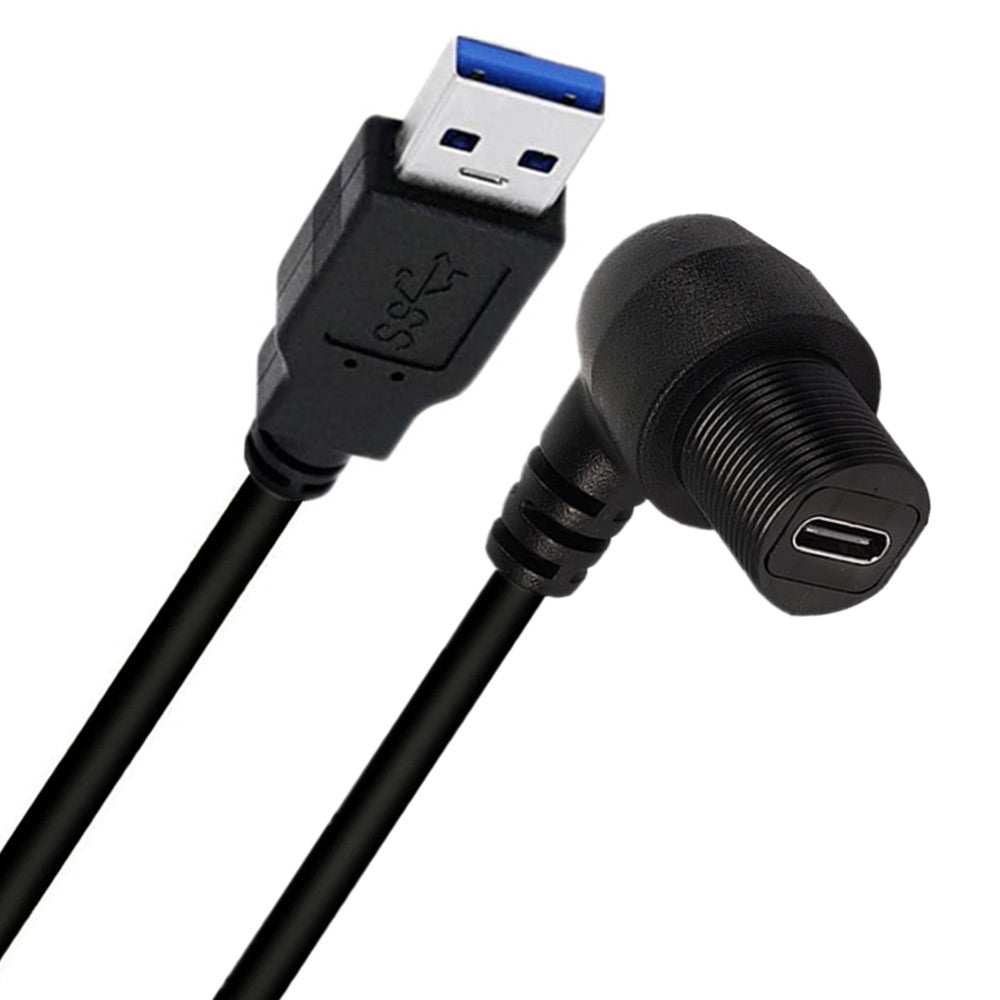 USB 3.0 A Male to USB C Angled Female Panel Mount Flush Waterproof Cable