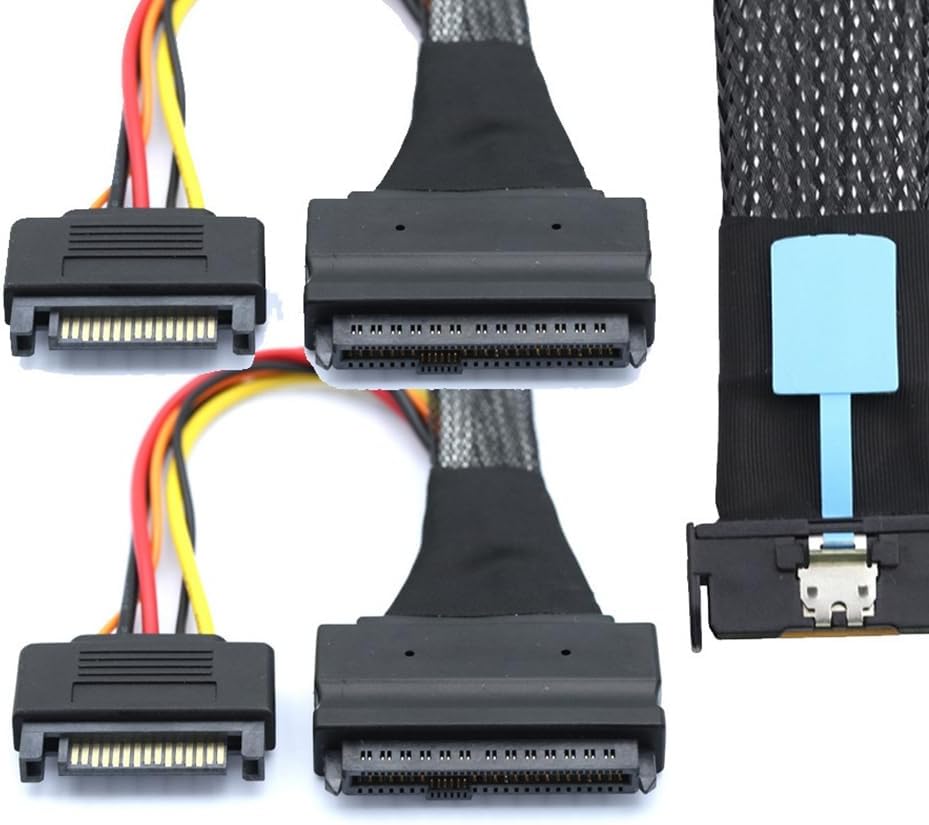 Slimline SAS MCIO 8i 74P Connection to 2-SFF 8639+15P with Power Supply Data Sever Cable