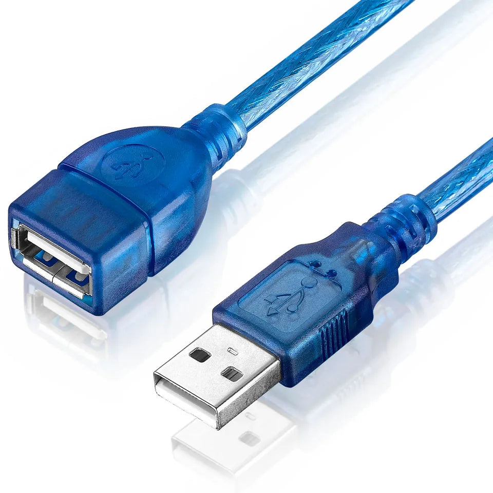 USB 2.0 A Male to Female Extension Cable | Transparent Blue