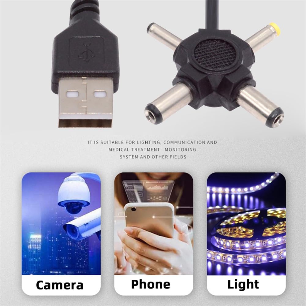 USB 2.0 A Male to 5.5x2.5mm, 5.5x2.1mm, 4.0x1.7mm, 3.5x1.3mm DC Power Plug Barrel Connector Charging Cable 5V