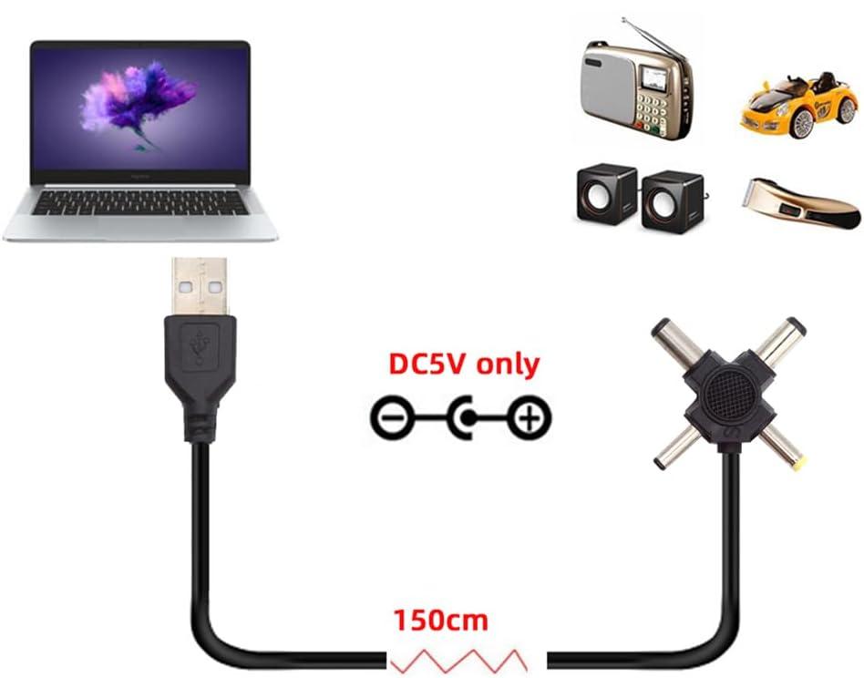 USB 2.0 A Male to 5.5x2.5mm, 5.5x2.1mm, 4.0x1.7mm, 3.5x1.3mm DC Power Plug Barrel Connector Charging Cable 5V