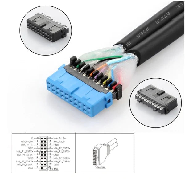 USB 3.0 Motherboard 19/20Pin to USB-C Dual Ports Female PCI-E Back Panel Cable 5Gbps