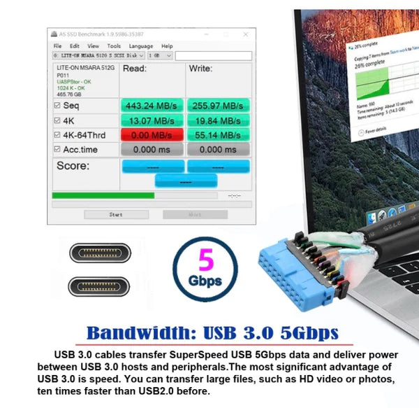 USB 3.0 Motherboard 19/20Pin to USB-C Dual Ports Female PCI-E Back Panel Cable 5Gbps