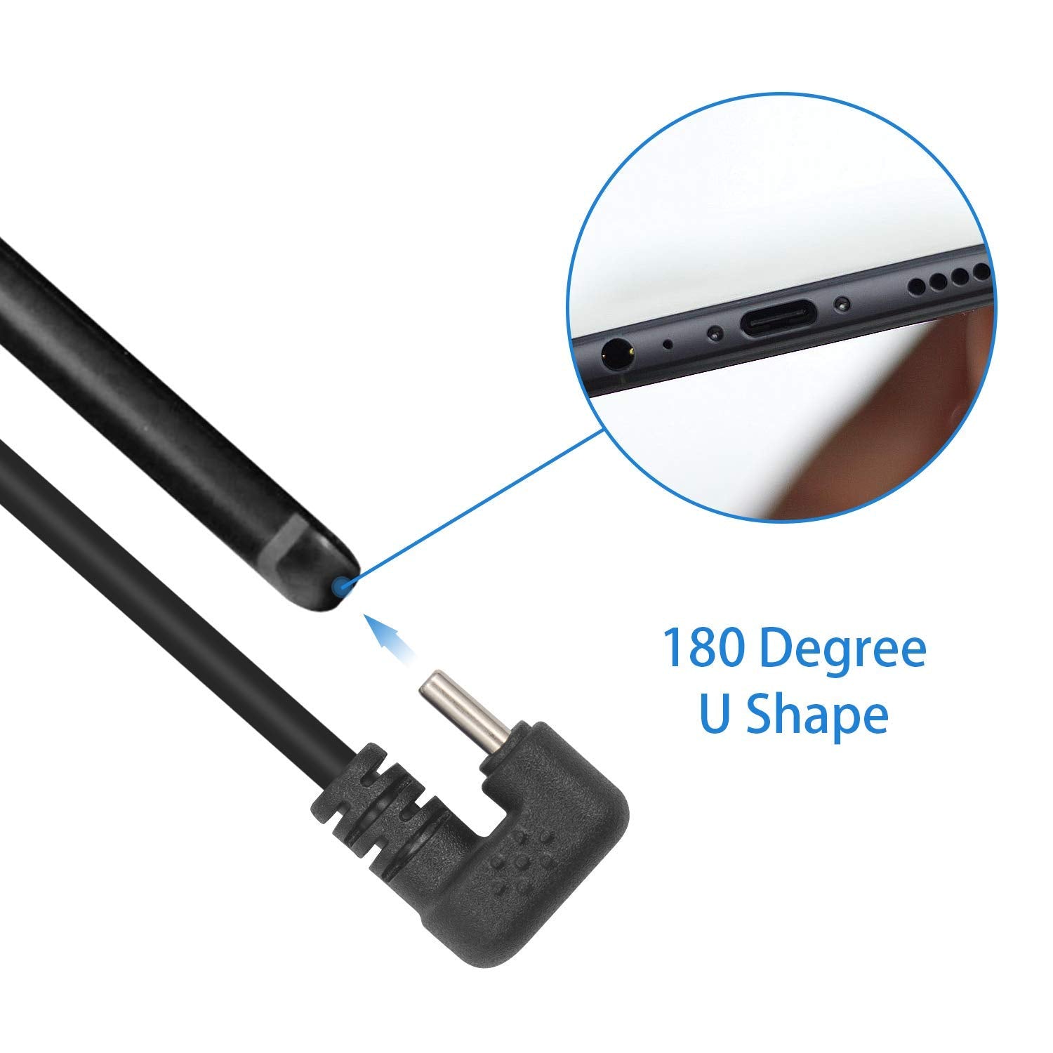 USB C U Shaped Cable, USB A to Type C Fast Data Charging Angled Cable