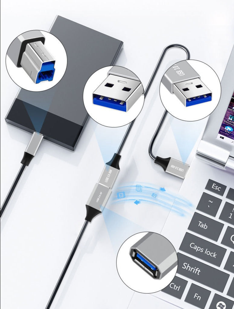 USB 3.0 Type A Female to Type B Male Data Charging Extension Cable