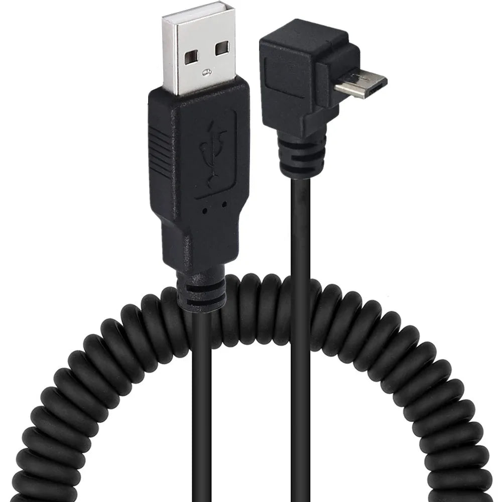 Micro 5Pin Male to USB 2.0 A Male Data Charging Coiled Cable | Up Angle