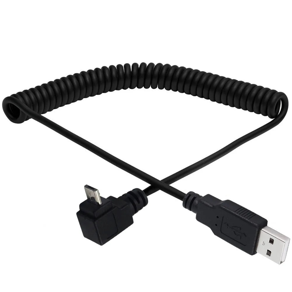 Micro 5Pin Male to USB 2.0 A Male Data Charging Coiled Cable | Up Angle