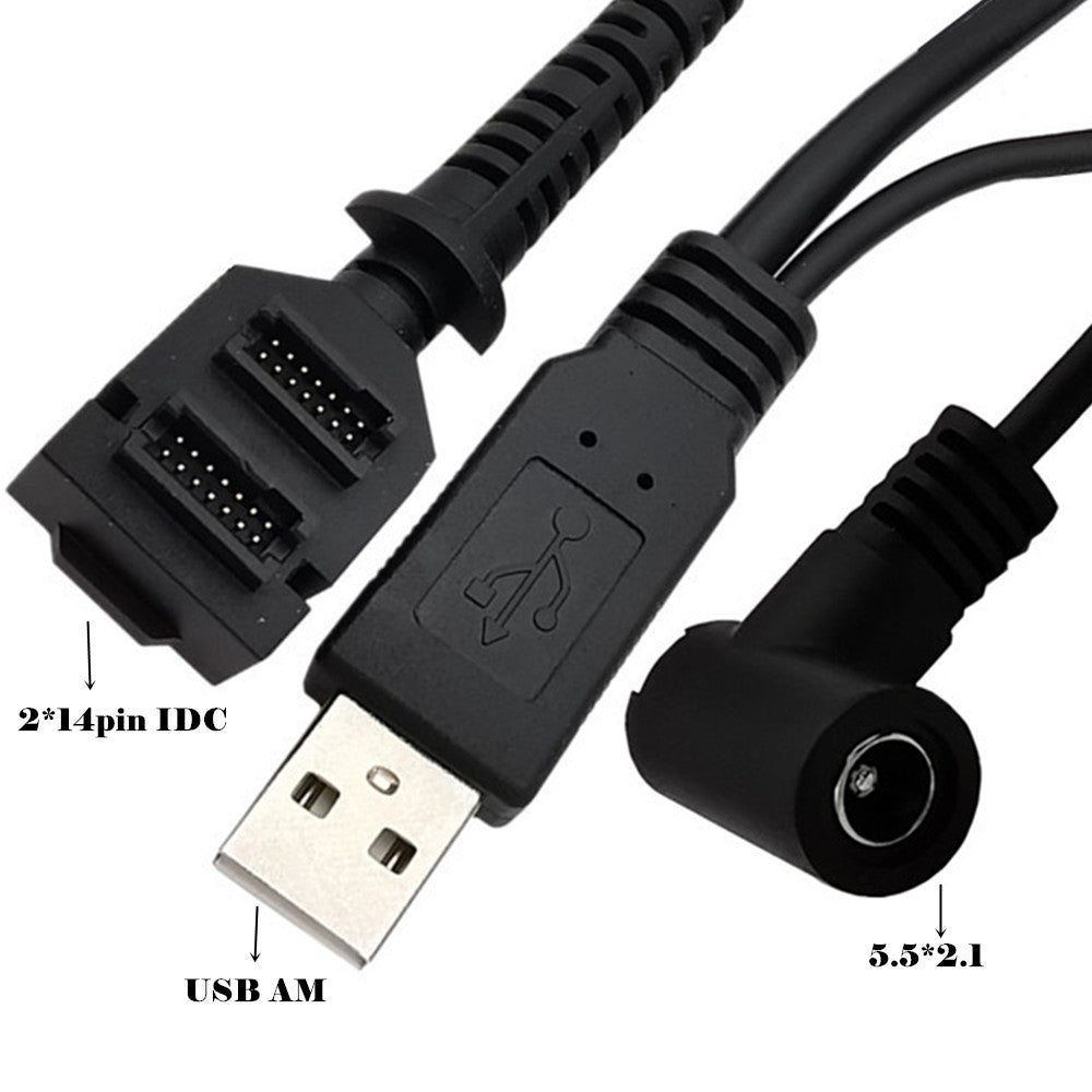 USB Scanner Cable, Dual 14Pin IDC DC5521 Female Power Supply to USB 2.0 AM Connector for Verifone VX805 VX820