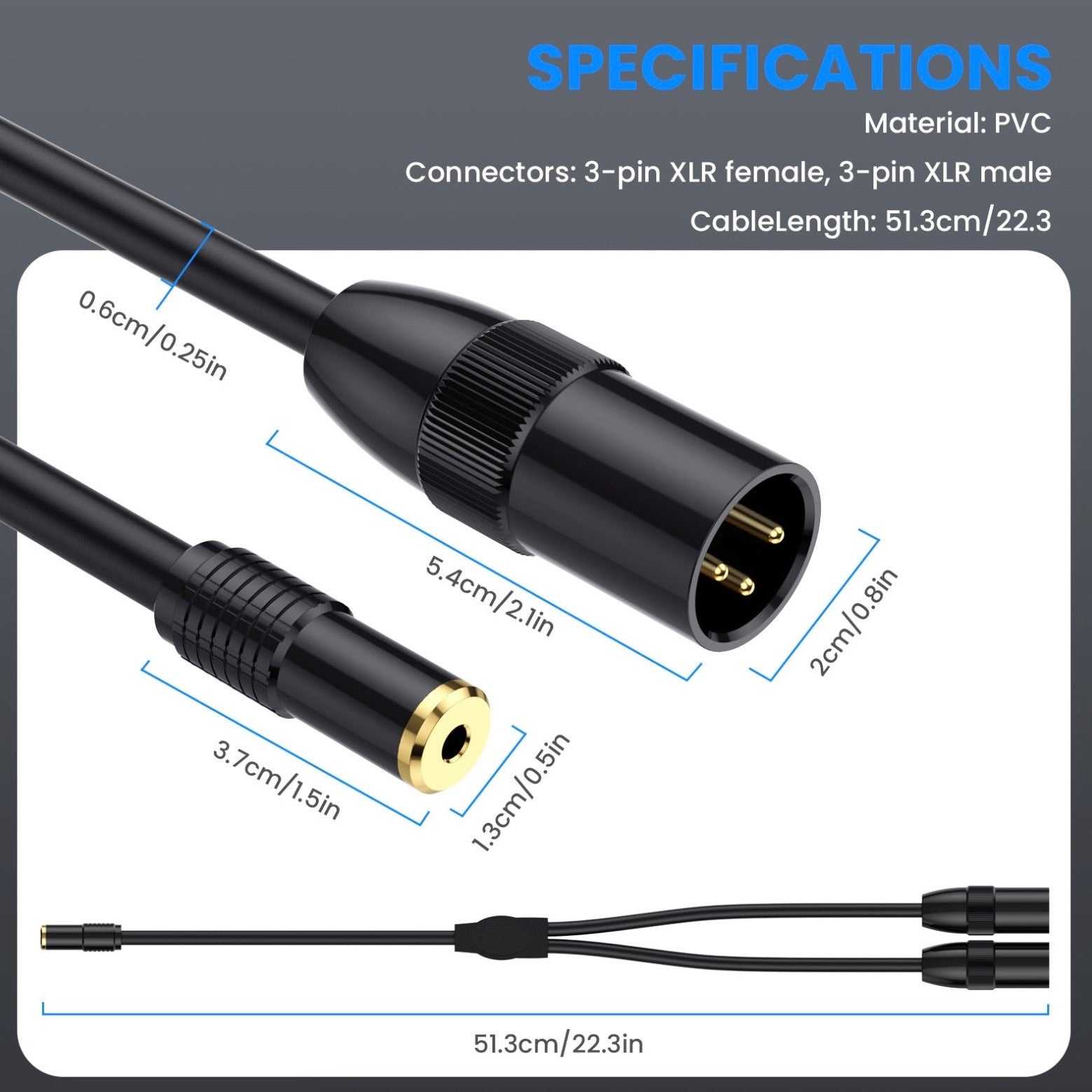 3.5mm to XLR Y Splitter, 3.5mm Female to Dual XLR Male Stereo Audio Extension Cable Converter