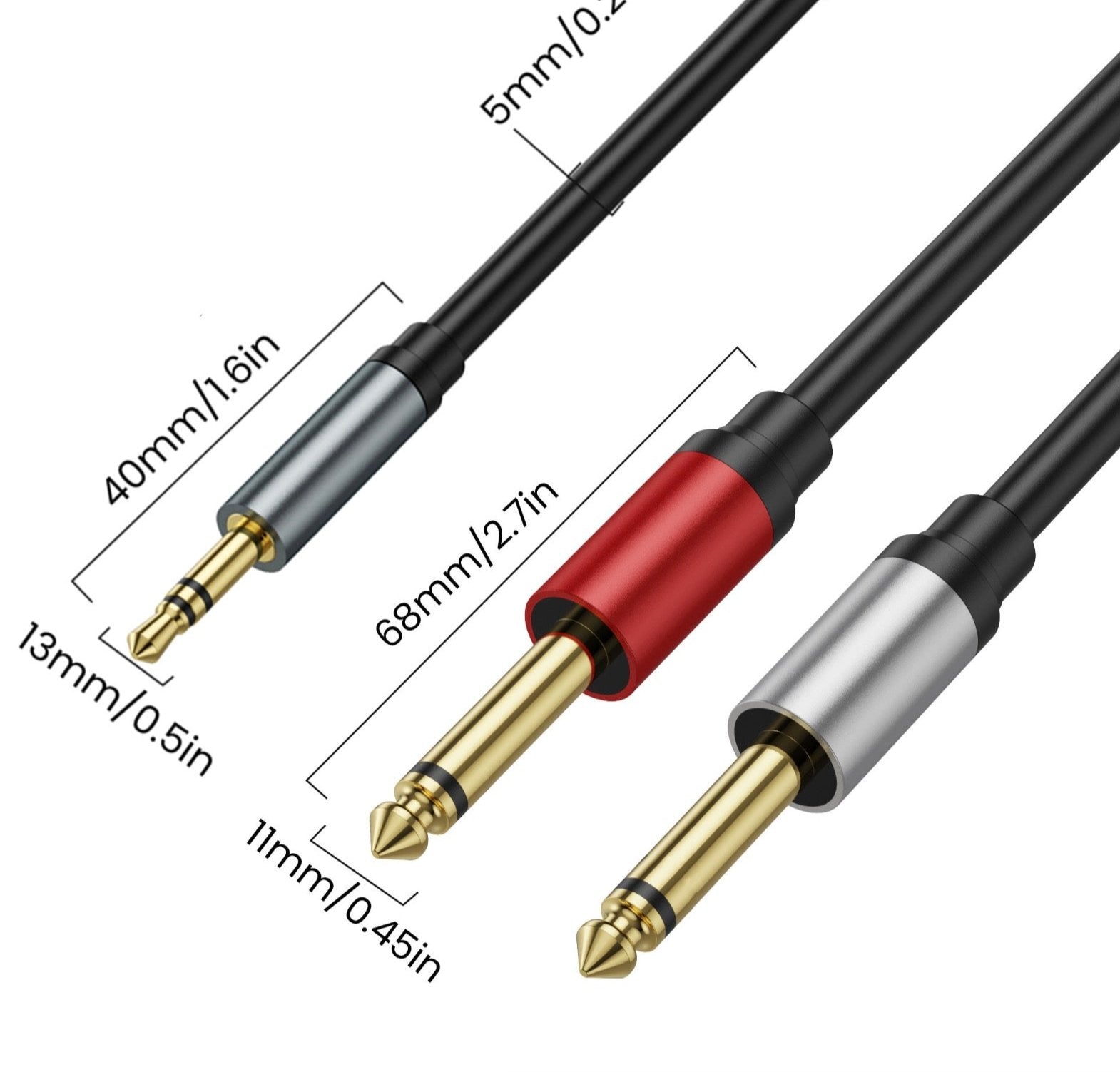 3.5mm to 6.35mm Cable, 3.5mm 1/8" TRS to Dual 6.35mm 1/4" TS Mono Y Splitter for Mixer, Amplifier