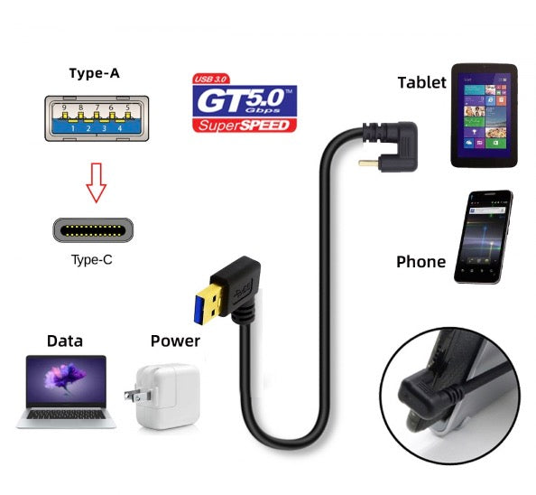 USB 3.0 A Male to USB-C 3.1 Male U Angled Data Charging Extension Cable