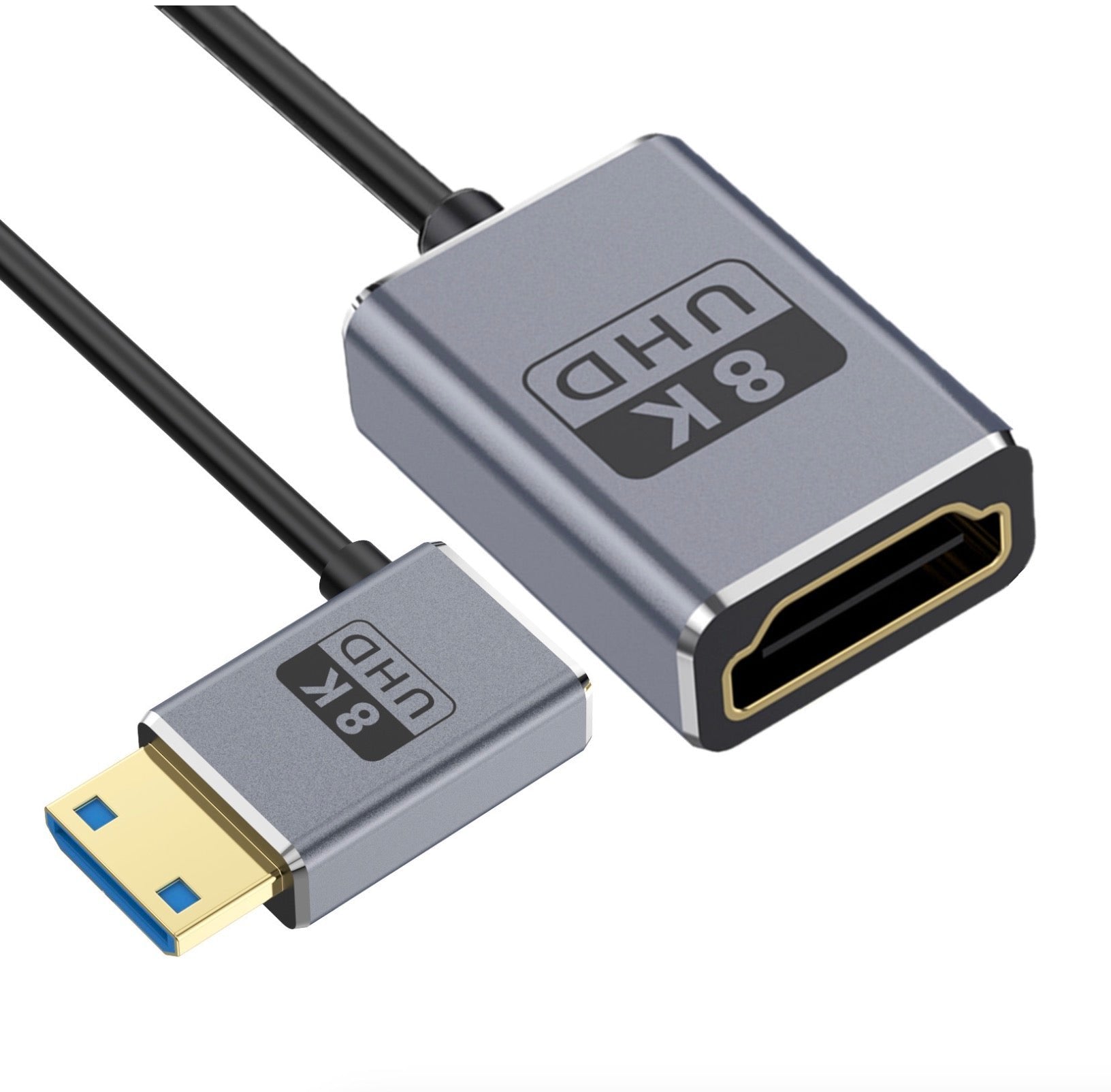 Ultra Thin Mini HDMI to HDMI Coiled Extension Cable, 8K HDMI Female to Mini HDMI Male Audio Video Cable | 8K@60Hz, 48Gbps