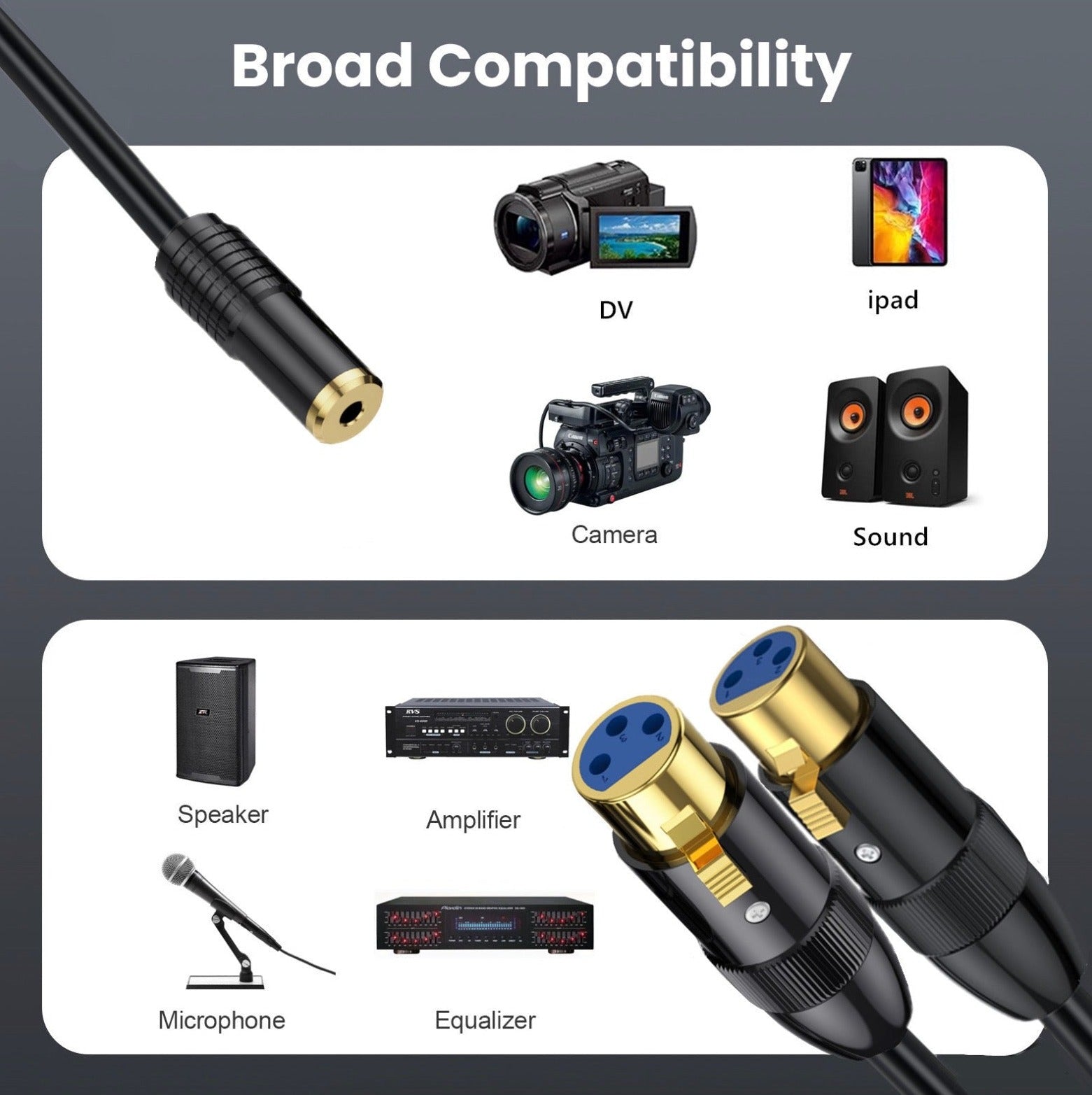 3.5mm 1/8 Inch TRS Female to Dual XLR Female Unbalanced Interconnection Cable for Microphone, Sound Card, Camcorder