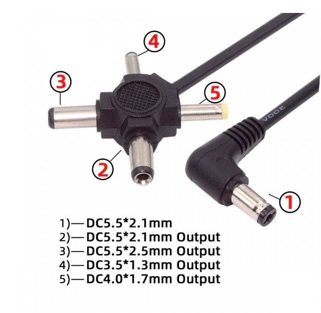 DC 5.5mm Plug to 5.5x2.5mm, 5.5x2.1mm, 4.0x1.7mm, 3.5x1.3mm DC Power Plug Barrel Connector Charging Cable 5V