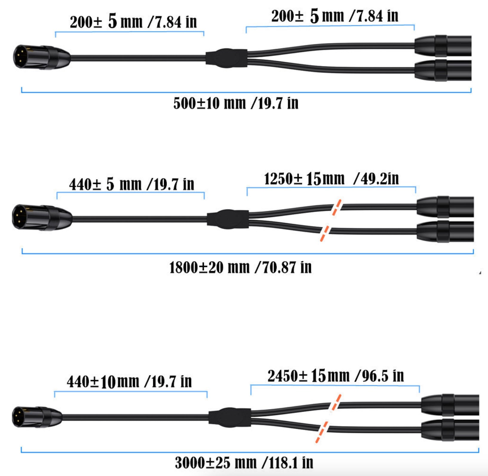 XLR 3Pin Y Splitter | XLR Male to Dual XLR Male Cable Balanced Microphone Audio Connector