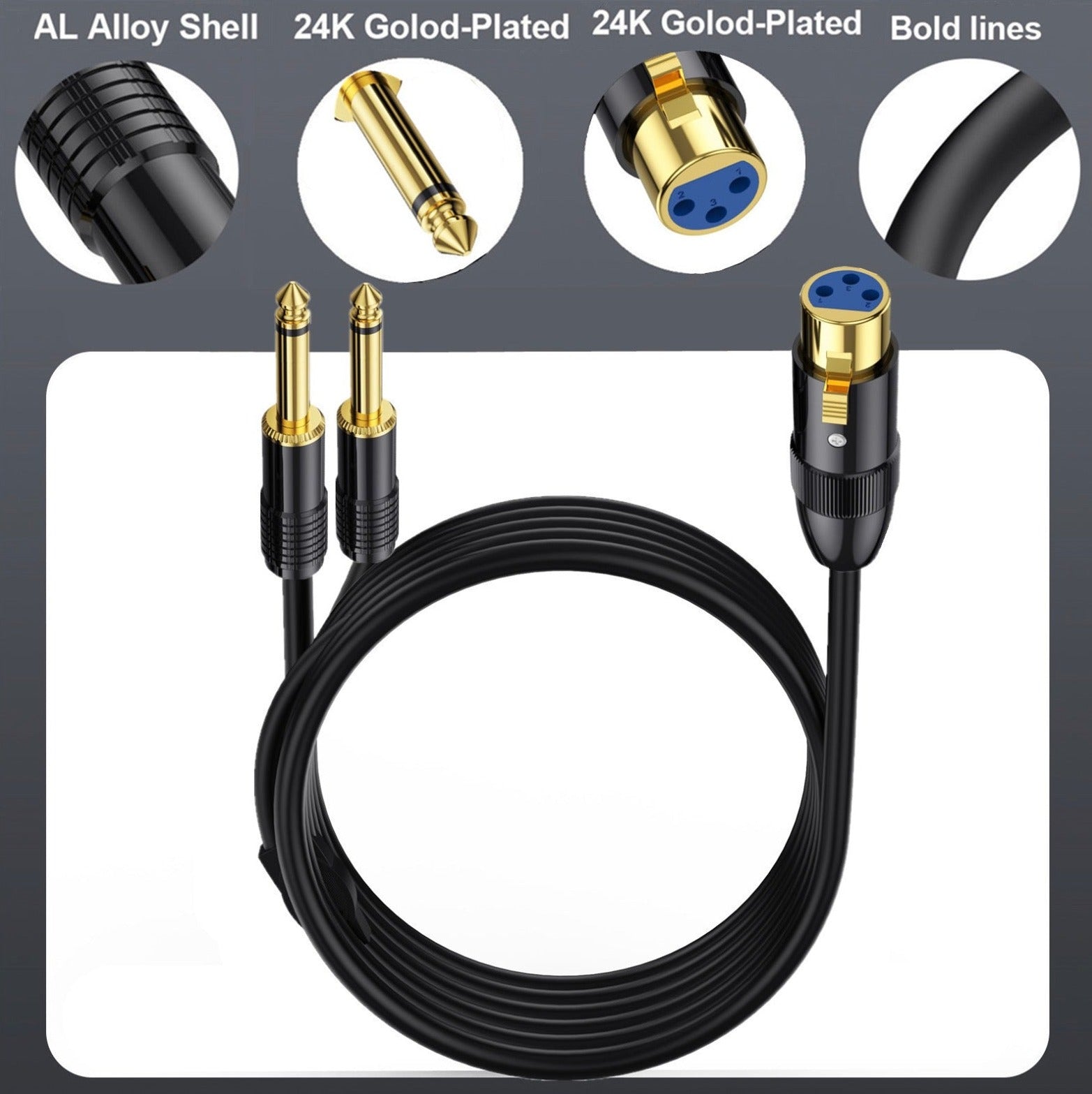 XLR to 1/4 inch Y Splitter | XLR 3Pin Female to Dual 6.35mm Mono TS Plug Mic Audio Converter Cable