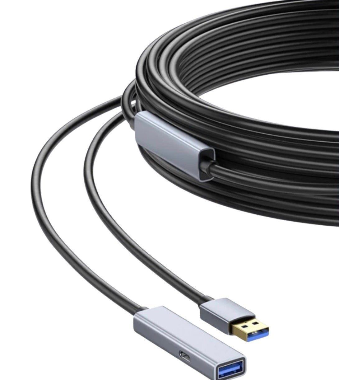 USB 3.0 A Type Male to A Female Extra Long Extension Cable with USB C Charging Port | 10m, 15m, 20m