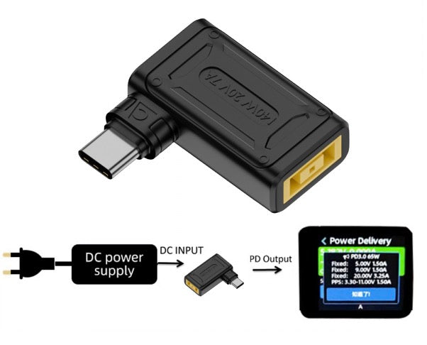 Rectangle Jack Thinkpad X1 Input to USB C Male PD Power Plug Charging Adapter 140W