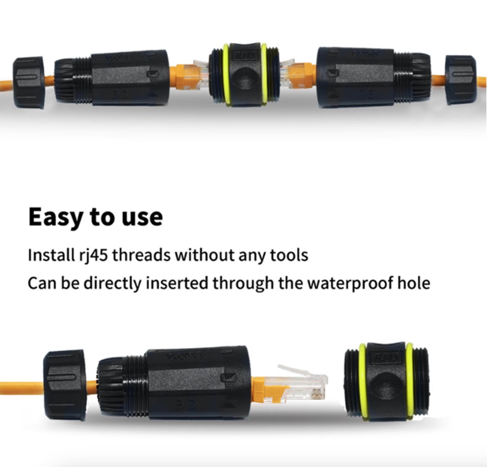 IP68 Outdoor CAT7 RJ45 Network Connector, Female to Female Coupler, 8P8C Waterproof Coupling Extension