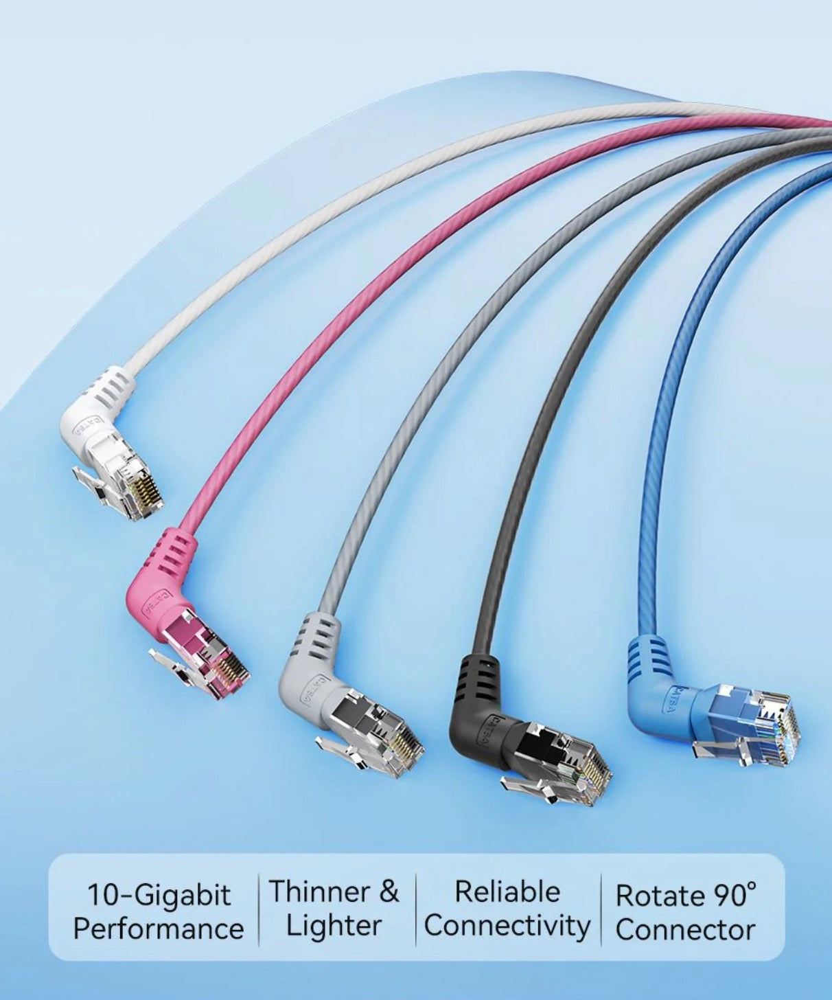 Cat6A UTP Ethernet Patch Cable, 360 Degree Rotation RJ45 Slim Network Lan Router Cord