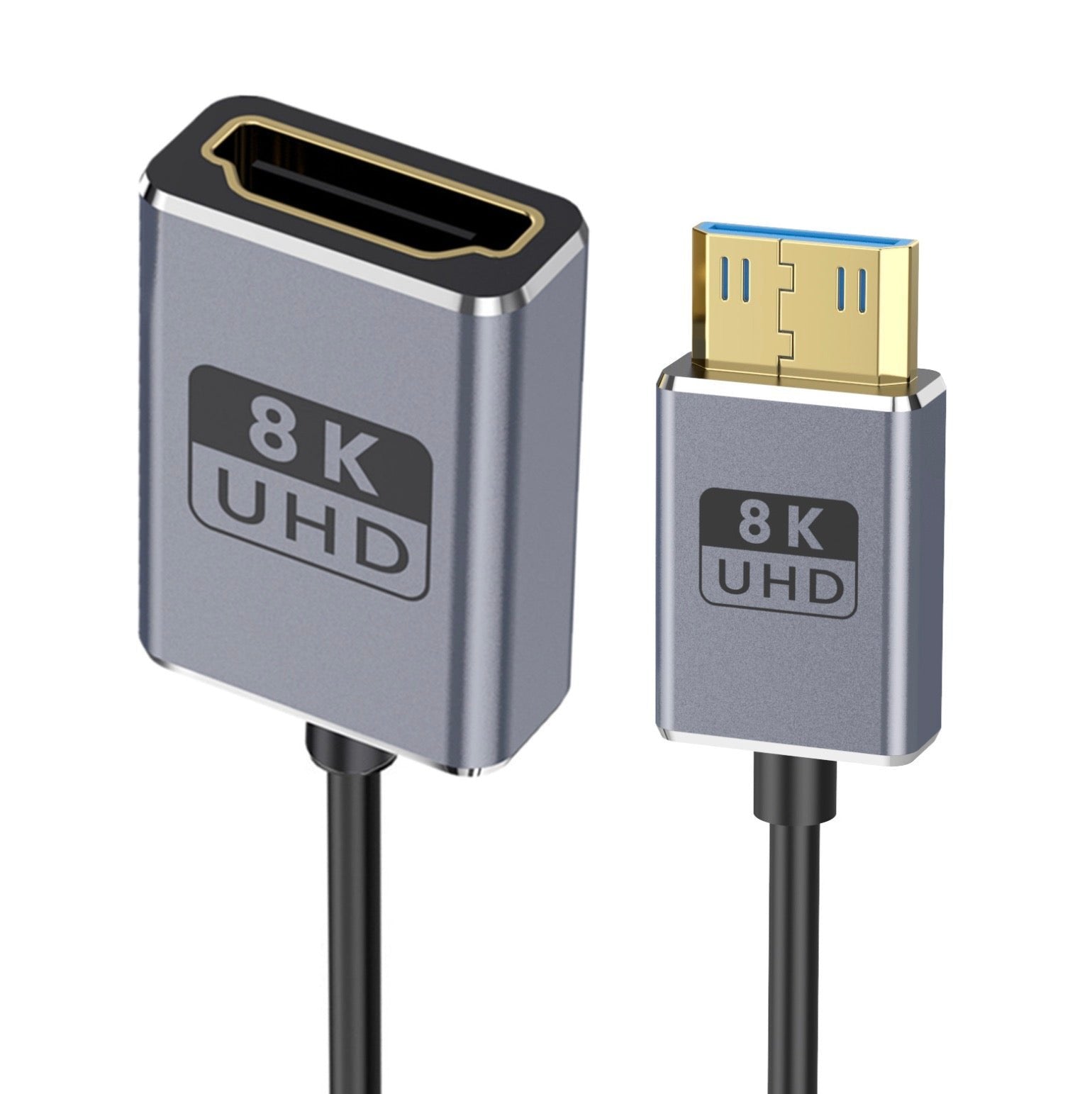 Ultra Thin Mini HDMI to HDMI Coiled Extension Cable, 8K HDMI Female to Mini HDMI Male Audio Video Cable | 8K@60Hz, 48Gbps