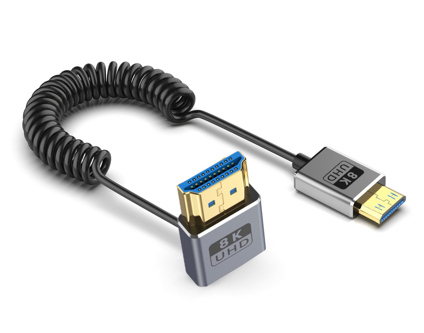 Ultra Thin Mini HDMI to HDMI Coiled Cable, 8K HDMI Male to Mini HDMI Male Audio Video Cable | 8K@60Hz