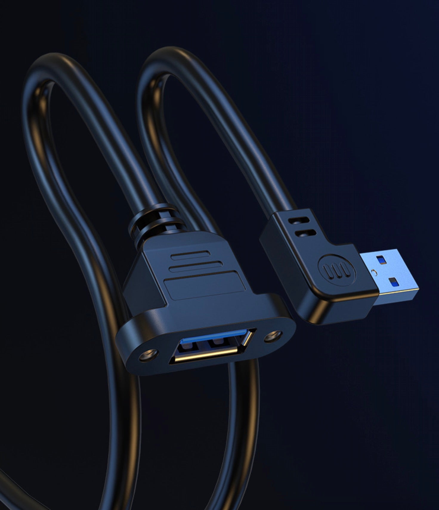 USB 3.0 Cable, A Male to A Female Panel Mount Extension Connector | Right Angle