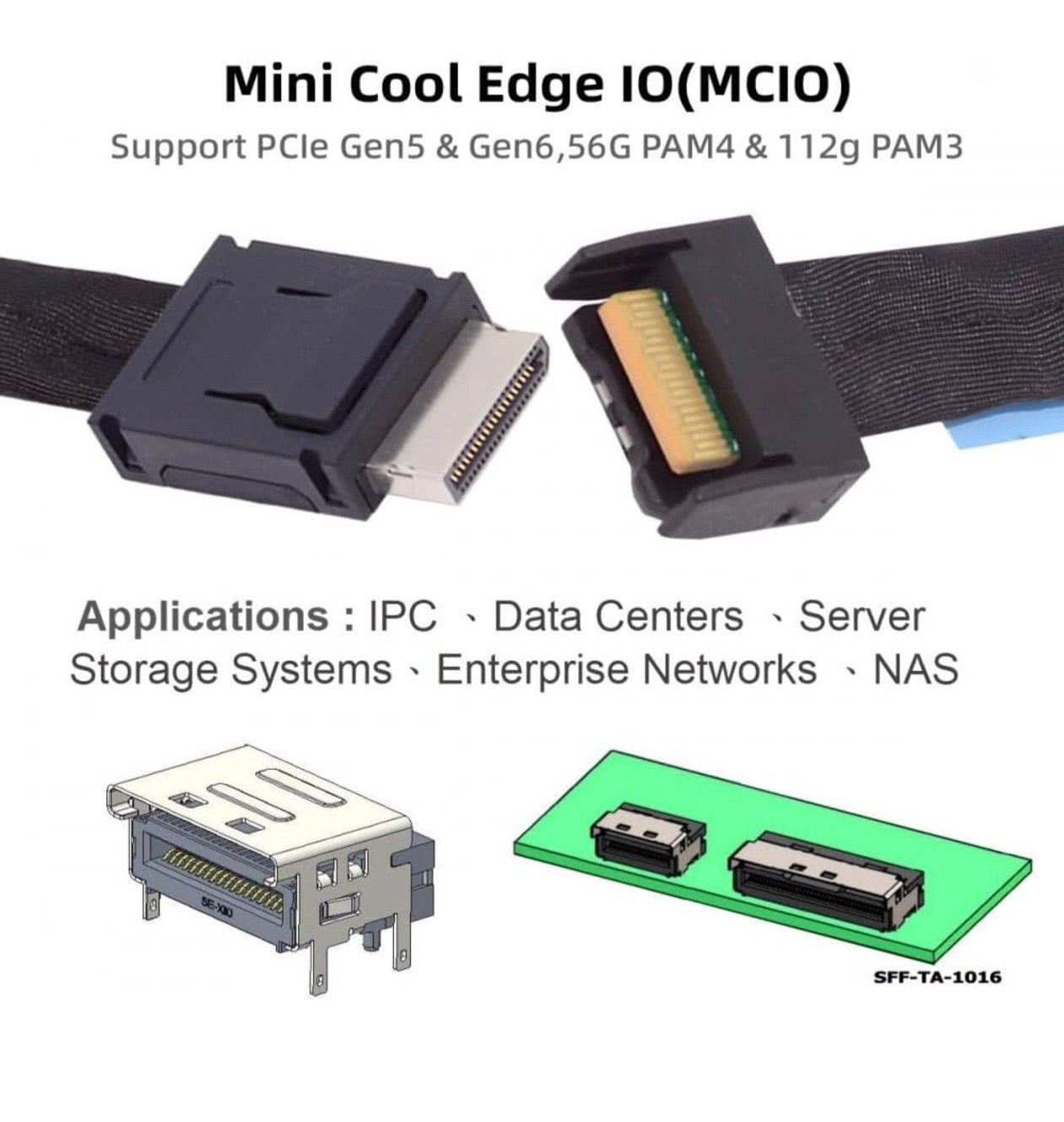 Gen5 PCI-E 5.0 Mini Cool Edge IO MCIO PCI-E 4i 38Pin to SFF-8611 Oculink 4X Extender Cable | Male to Male