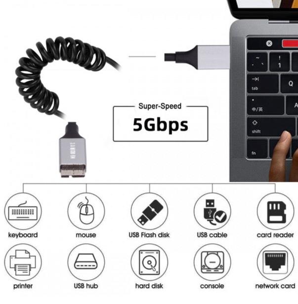 USB 3.0 Type A Male to Micro B External Hard Drive Coiled Cable