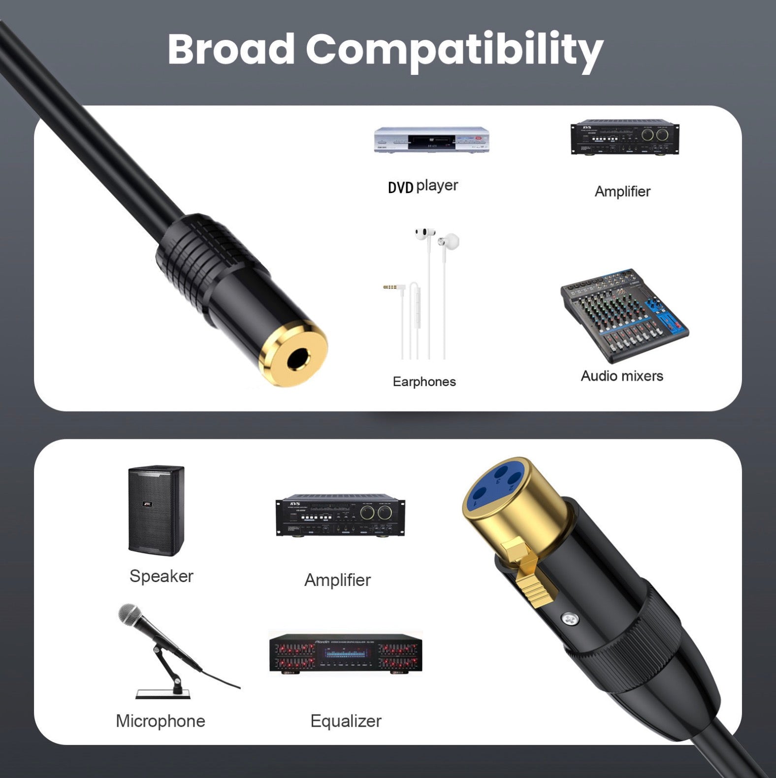 XLR to 3.5mm 1/8 Stereo Cable, Balanced XLR Female to 3.5mm Female TRS Mini Jack Audio Extension Cable