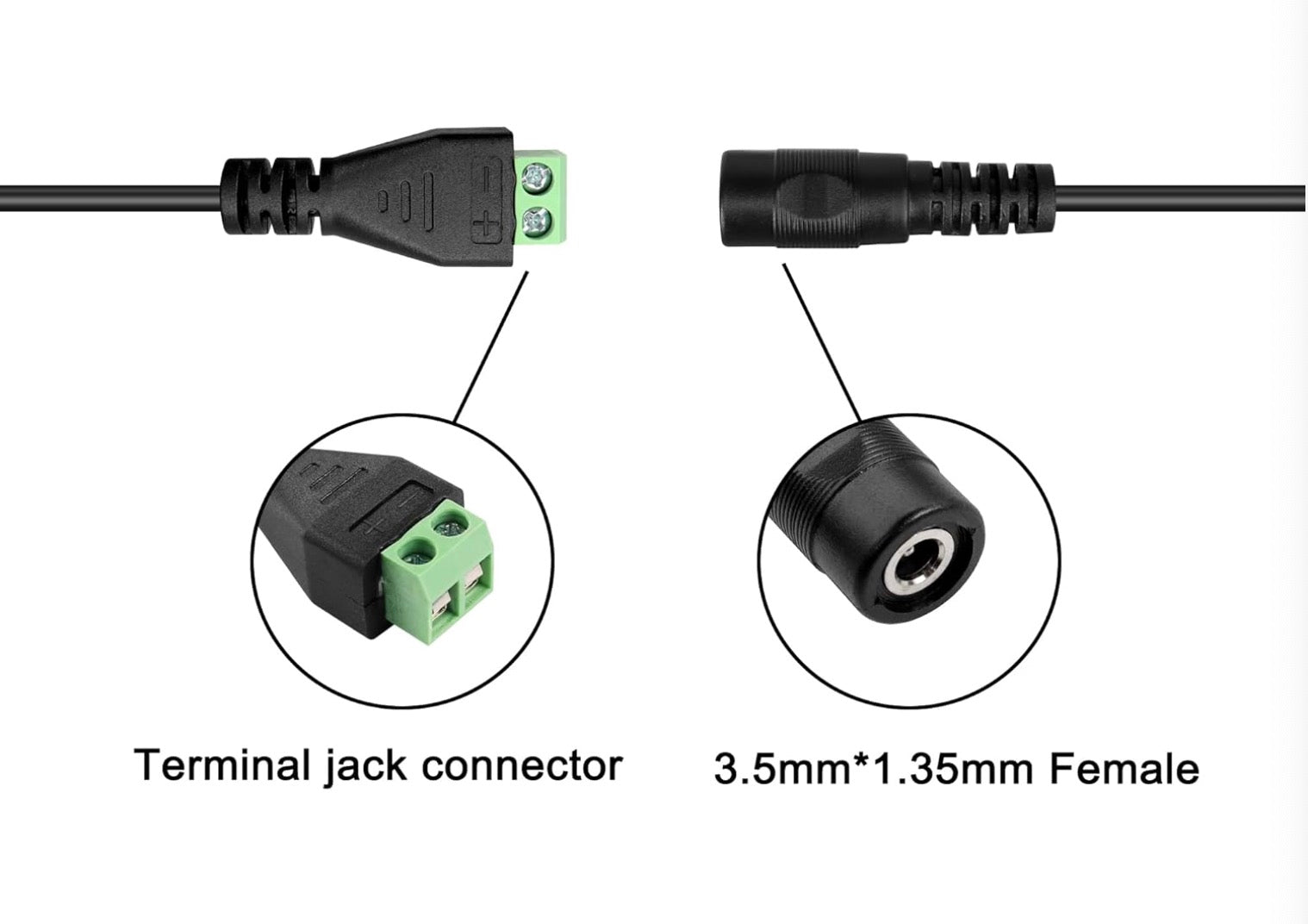 3.5mm x 1.35mm Female DC Power Cable for CCTV Security Camera LED Strip DVR Router