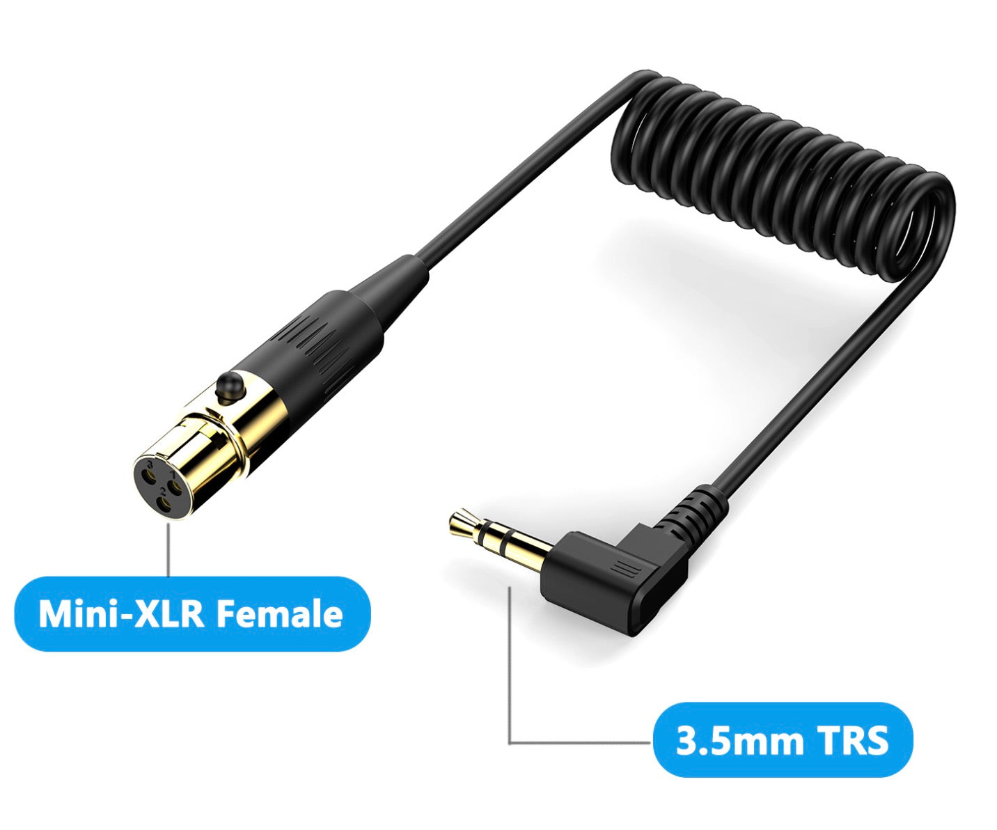 Mini 3 Pin XLR Female to 3.5mm TRS Male PC Camera Microphone Coiled Stereo Audio Cable