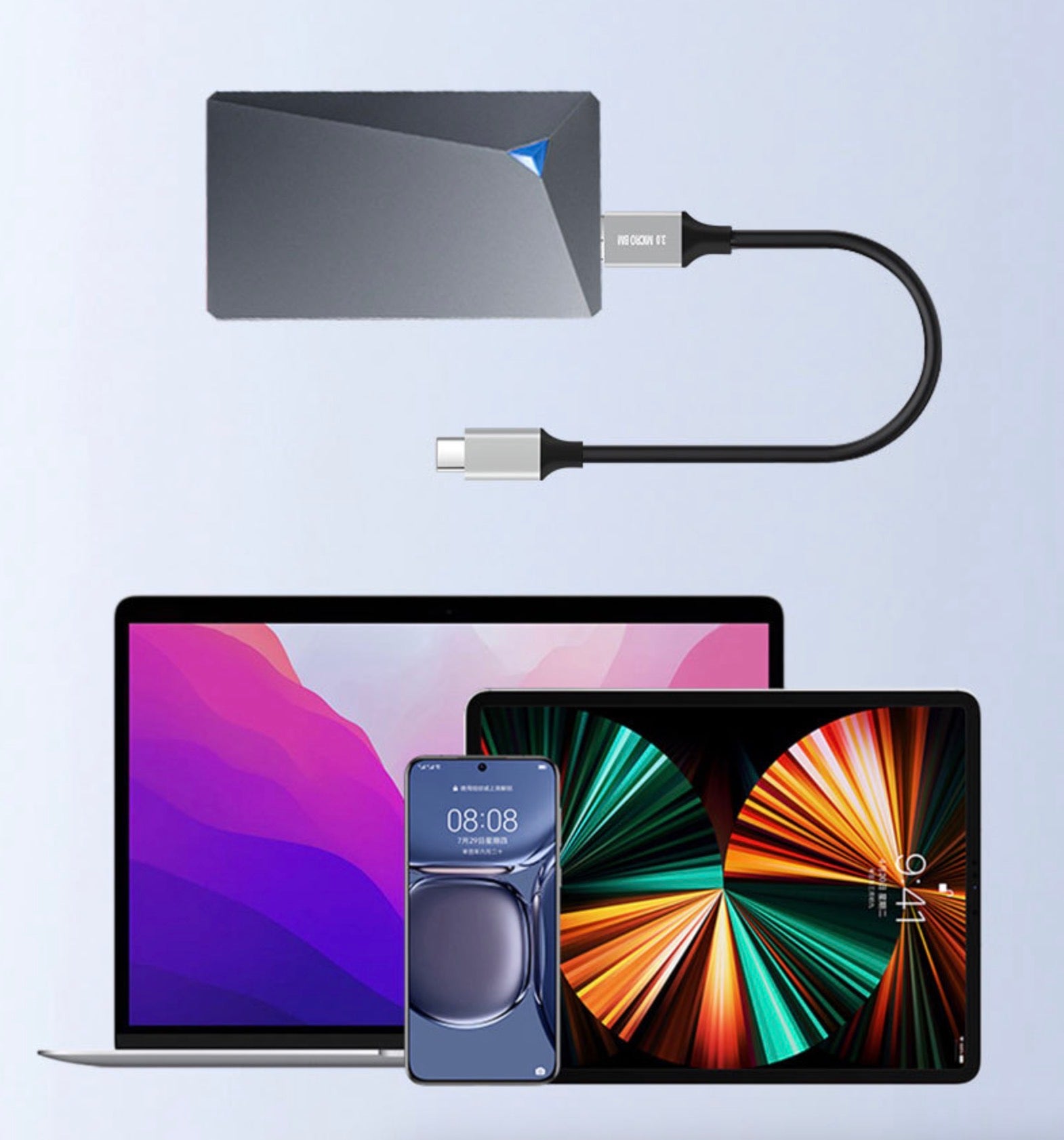 USB C Male to Micro B Male Hard Drive Data Cable