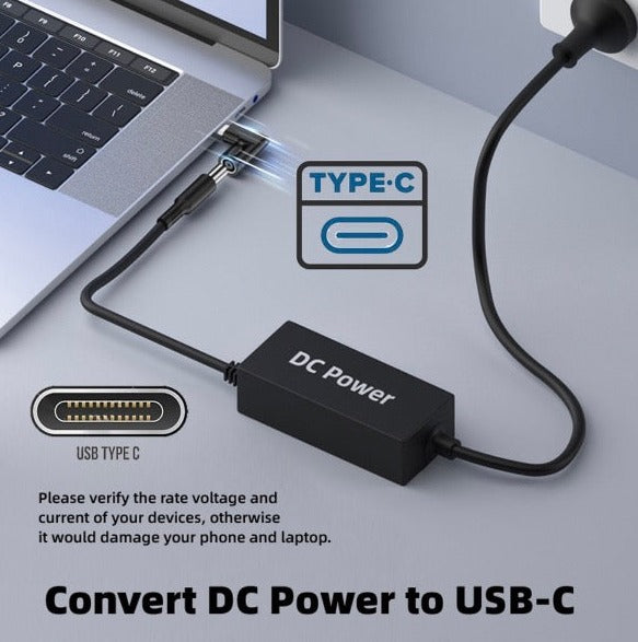 5.5 x 2.5mm Input to USB-C Angled Male Laptop Power Plug Charging Adapter