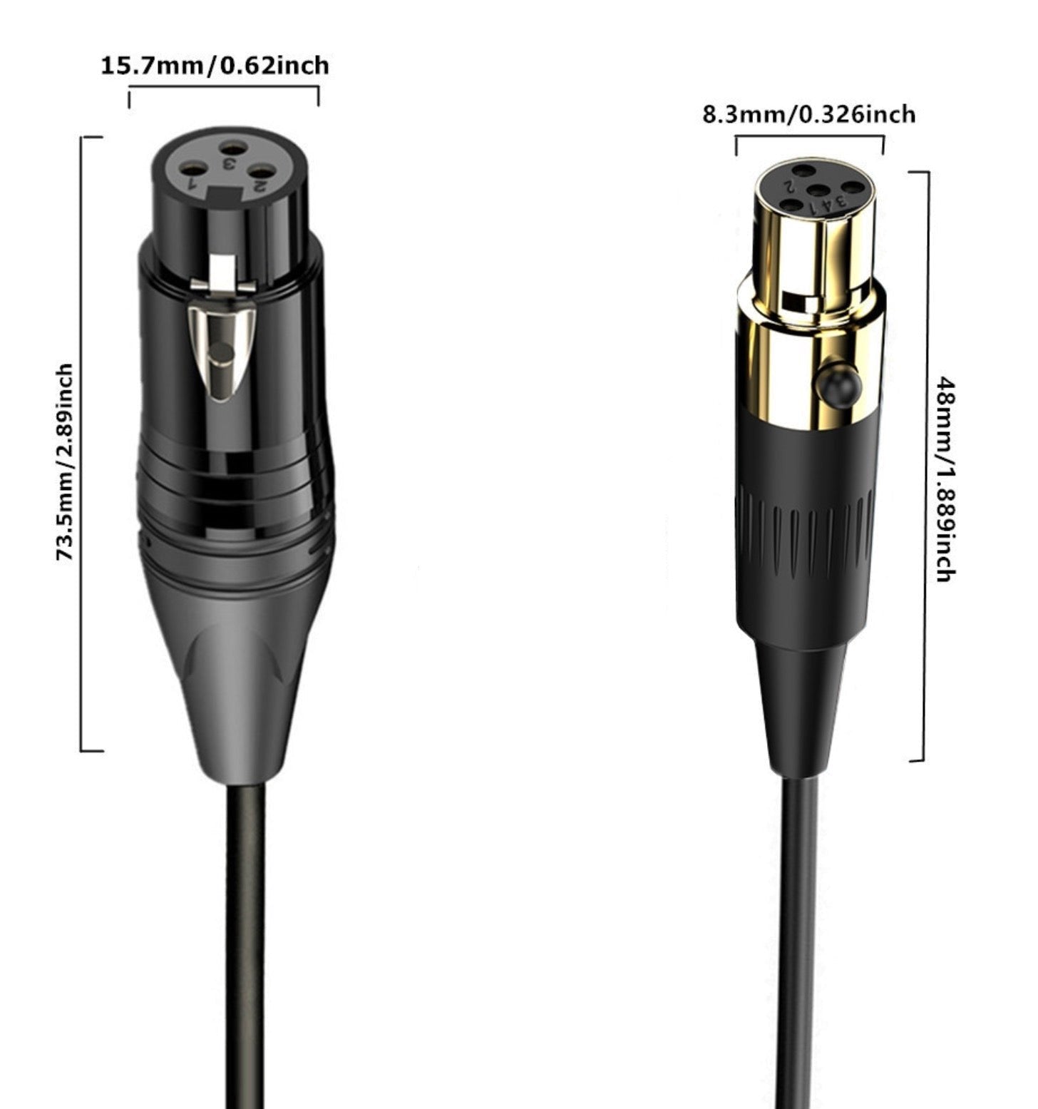 XLR to Mini XLR Microphone Cable, 3Pin XLR Female to 4Pin Mini XLR Female Extension Adapter