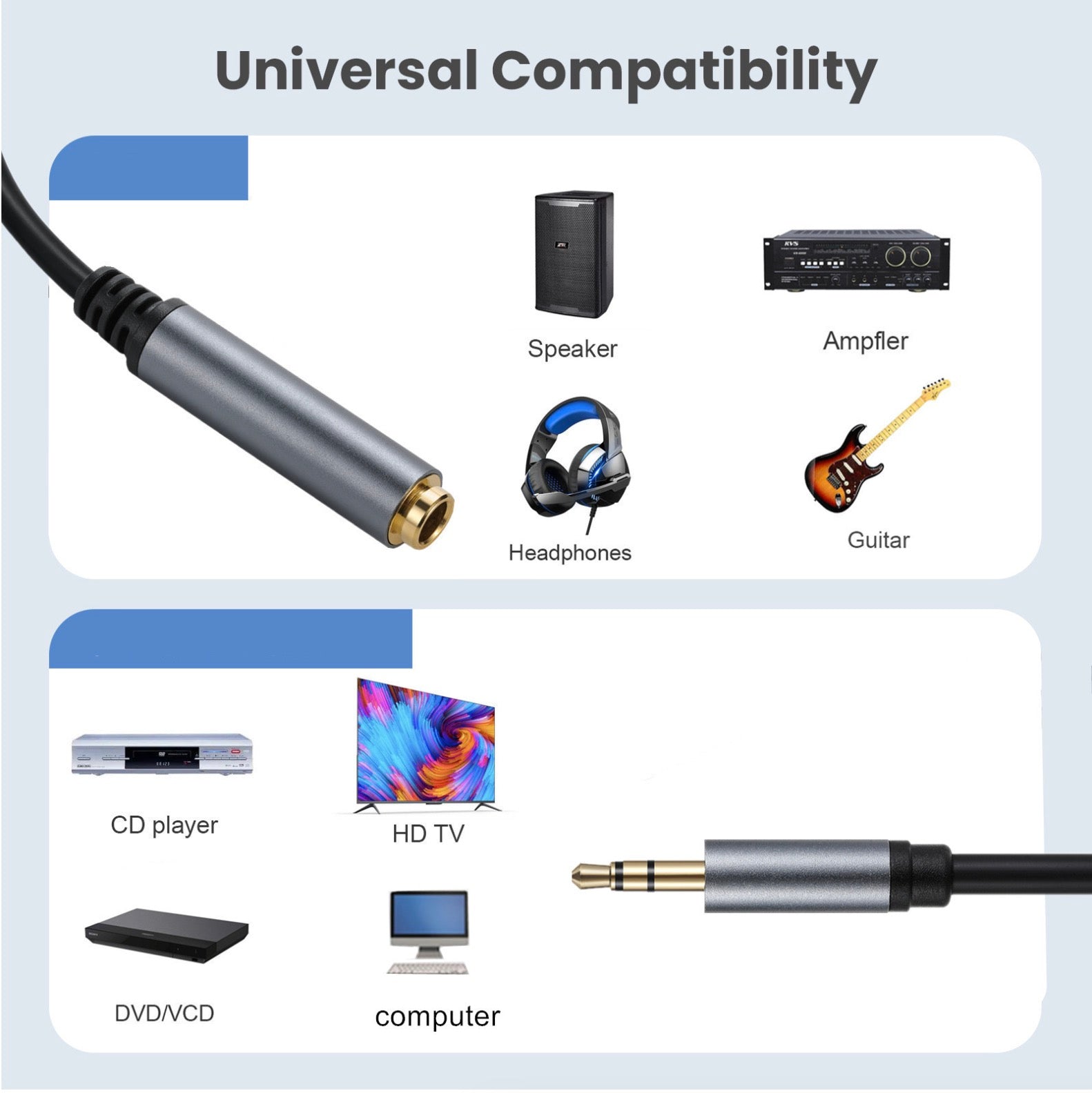 3.5mm Male to 6.35mm Female Stereo Hifi Mic Audio Extension Cable