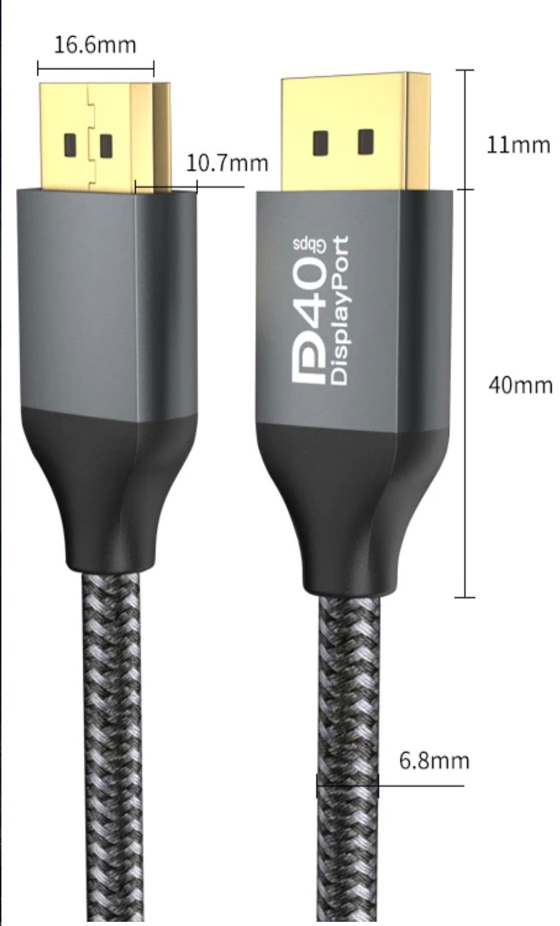 Displayport 2.1 to Displayport 2.1 Monitor Cable 8K 16K 60Hz 40Gbps