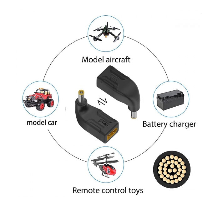 XT60 Male SC100 Protocol to DC 5.5x2.5mm Male Fast Charging Angled Vertical Adapter