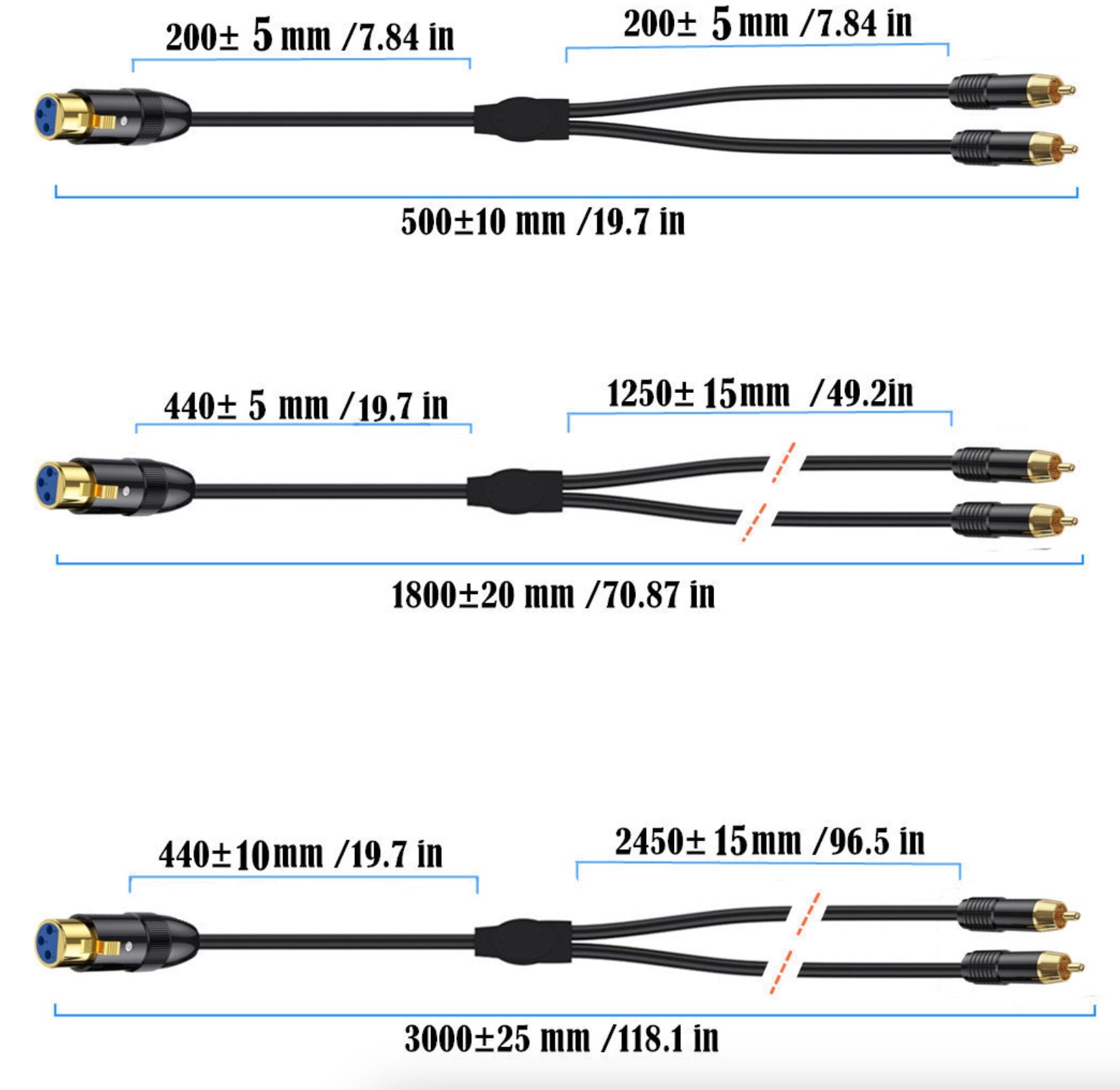 XLR to 2 x Phono RCA Y Splitter Patch Cable, XLR 3Pin Female to Dual RCA Male Plug Stereo Audio Extension Cable