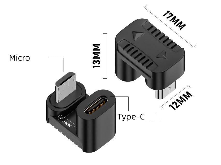 Micro 5Pin Male to USB C Female Up Angle Power Data Adapter