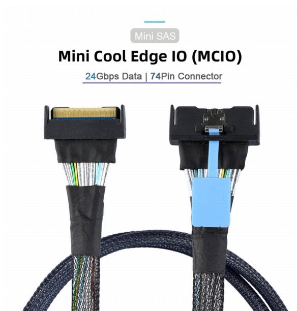 PCI-E 5.0 Mini Cool Edge IO MCIO STR PCI-E 8i 74Pin Male to 8i MCIO 74Pin Male Extender Cable