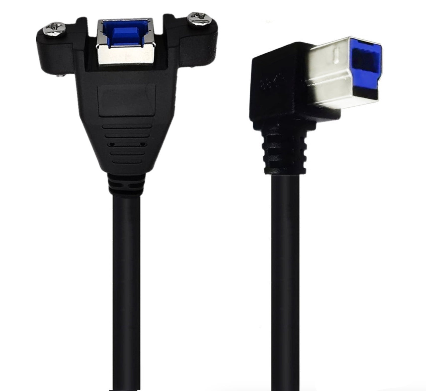 USB 3.0 Type B Male to B Female Panel Mount Extension Cable for Printer, Scanner, Hard drive | Down Angle